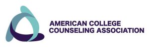 Logo for the American College Counseling Association, features the name and a triangle formed by three different colored brush strokes.