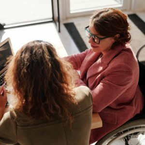 Two women having a conversation.